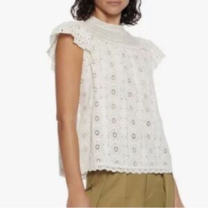 Ulla Johnson Marin Crocheted Lace Eyelet Broderie Top